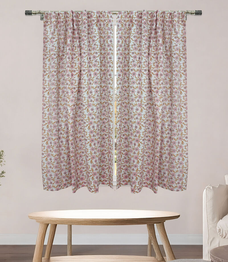 Fabdivine 42x54 Inch Floral Block Print Curtain Lightweight Linen Fabric for Elegant Home D&eacute;cor, Saanjh image number 0