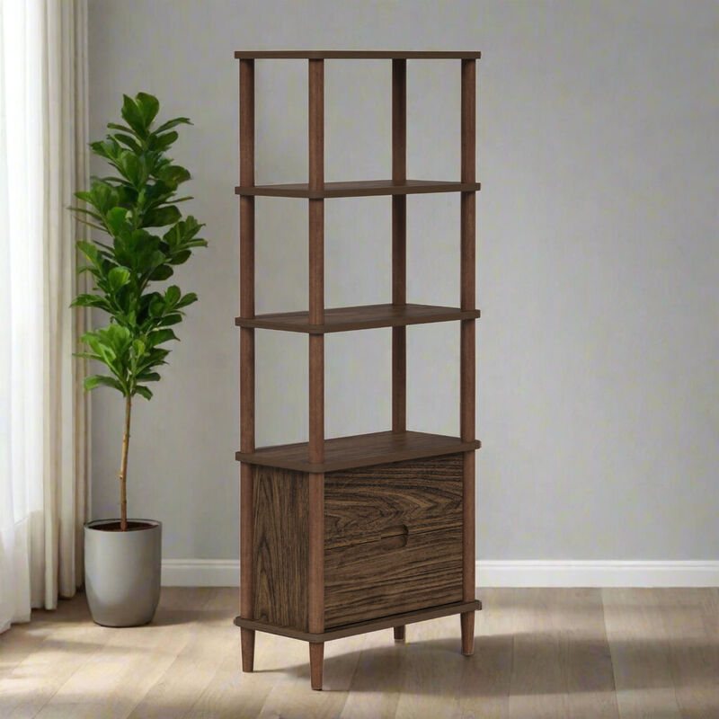 Teamson Home Ellery Freestanding 5-Tier Storage Cabinet with Open Shelves & Drawers, Walnut image number 5