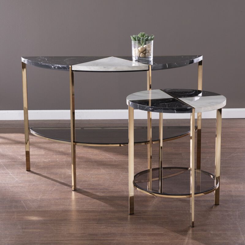 Round Wood and Iron End Table with Two Storage Shelves for Living Room or Bedroom