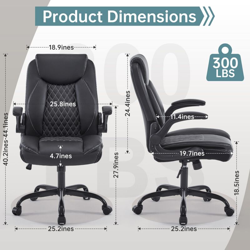 Ergonomic Leather Office Chair with Flip-Up Armrests, Lumbar Support, Swivel & Rocking &ndash; Home Office Desk Chair image number 2