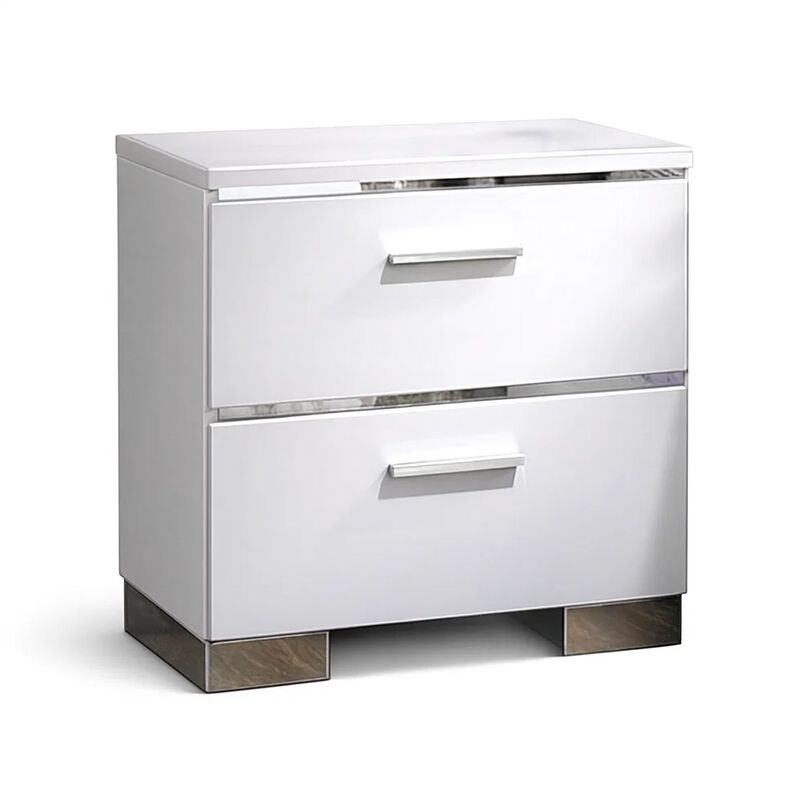 2pc King Bedroom Set, White, Silver Wood, Nightstand image number 2