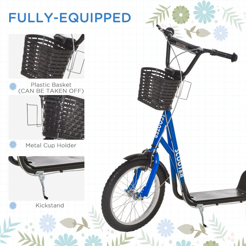 BreeBe Youth Scooter, Kick Scooter with Adjustable Handlebars, Double Brakes, 16" Inflatable Rubber Tires, Basket, Cupholder image number 5