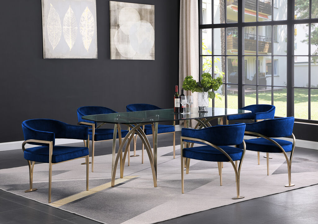 Meridian Furniture Madelyn Navy Velvet Dining Chair, Set of 2