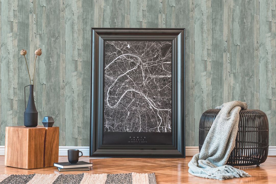The Woods and Wicker Drift Wood Effect Motif Green Wallpaper WW22214