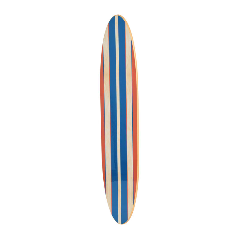 Coastal Decorative Surfboard Wall Decor for Living Room; Contemporary Red & Blue Stripes Overlaid On Natural Wood image number 3