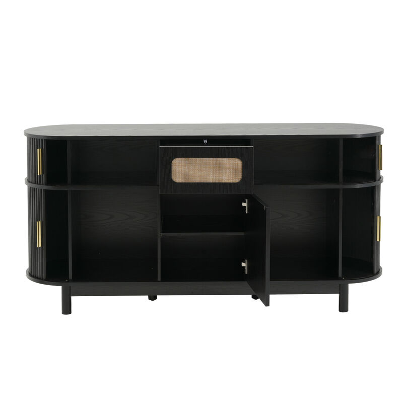 Jixrex 4 Sliding Fluted Doors Sideboard image number 3
