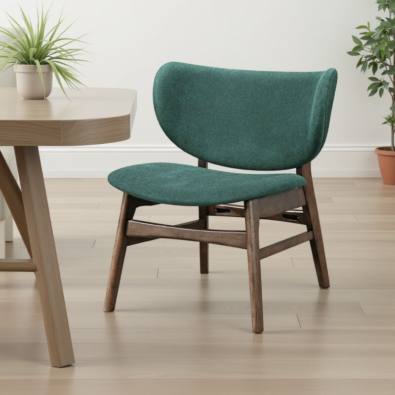 Isina Dining Side Chair, Rich Green Polyester, Walnut Brown Solid Wood - Benzara
