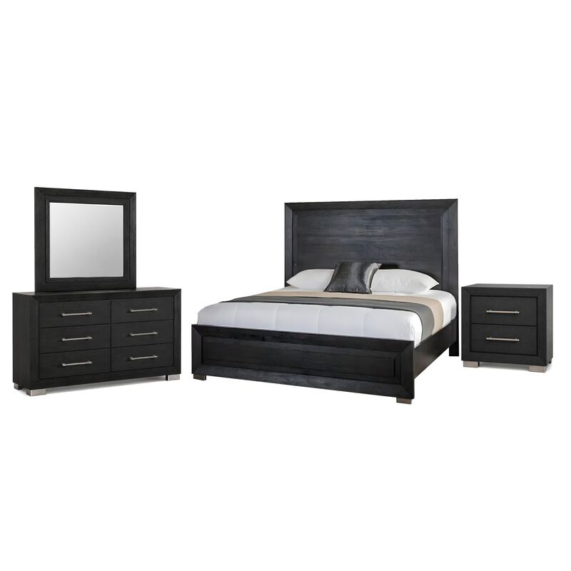 Ashen 4 Piece Queen Bedroom Set, LED Headboard and USB Ports, Black image number 0