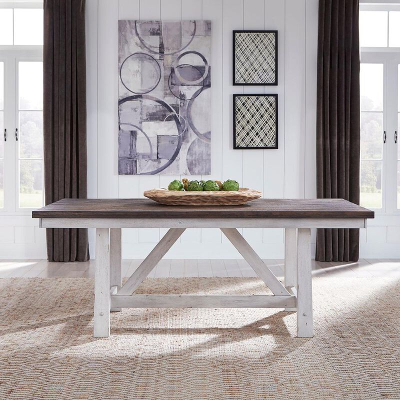 Liberty Furniture Farmhouse Fixed Top Trestle Table in Two Tone White w/ Wood Tone Top image number 4