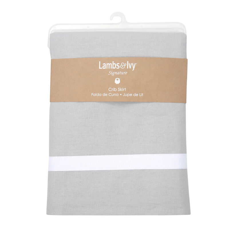 Lambs & Ivy Signature Gray Linen with White Trim 4-Sided Crib Skirt