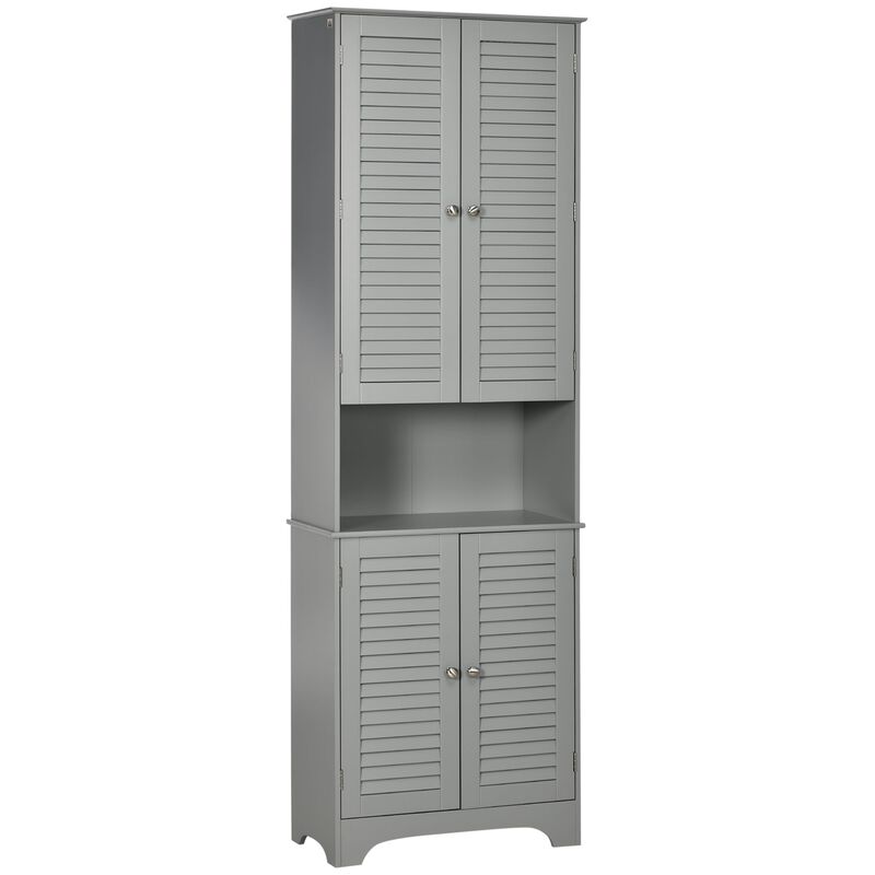 Grey Bathroom Storage: Freestanding Linen Tower with Adjustable Shelves