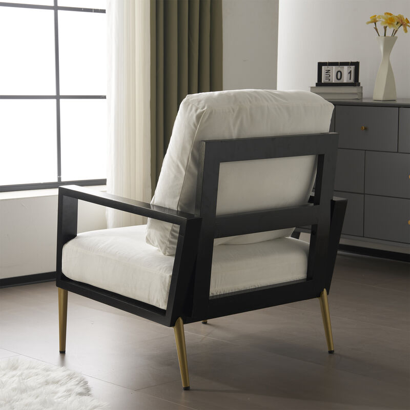 Modern Upholstered Armchair with Metal Legs and Sturdy Rubberwood Frame