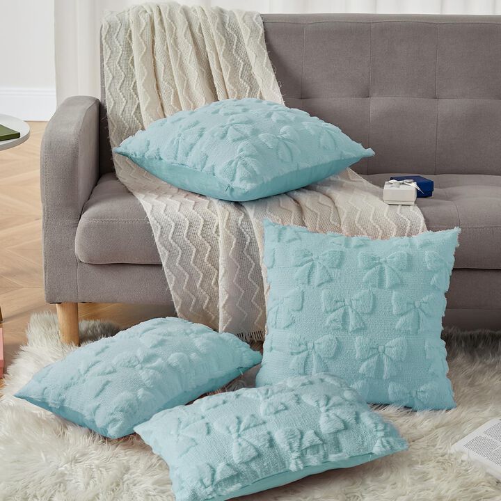 Garvee 4-Pack Bow Faux Fur Pillow Covers &ndash; Square & Lumbar Set for Couch, Sofa, Bed. 18x18/20x12 Inch