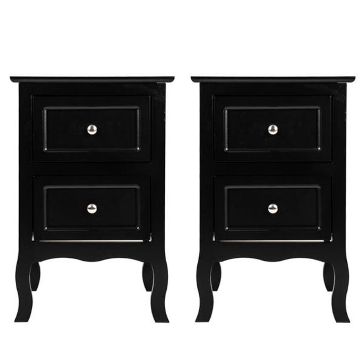 2-Piece Country Style Two-Tier Nightstands Large Bedside Tables with Storage