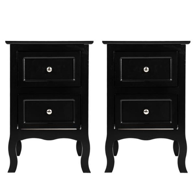 2-Piece Country Style Two-Tier Nightstands Large Bedside Tables with Storage image number 0