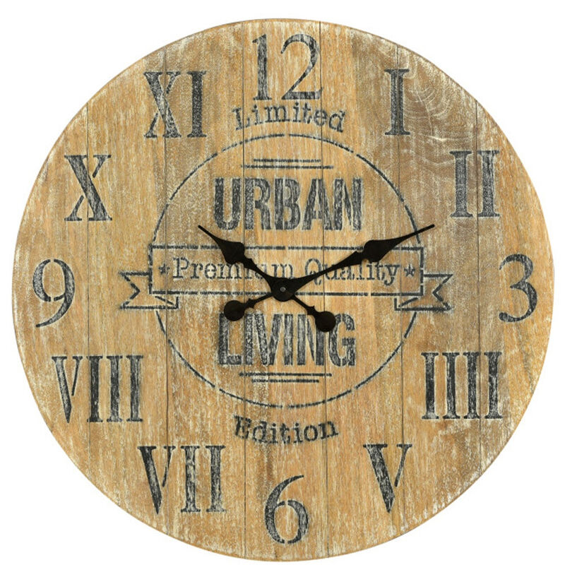 HomeRoots 24" Natural Distressed Solid Wood Silent Analog Round Wall Clock image number 2
