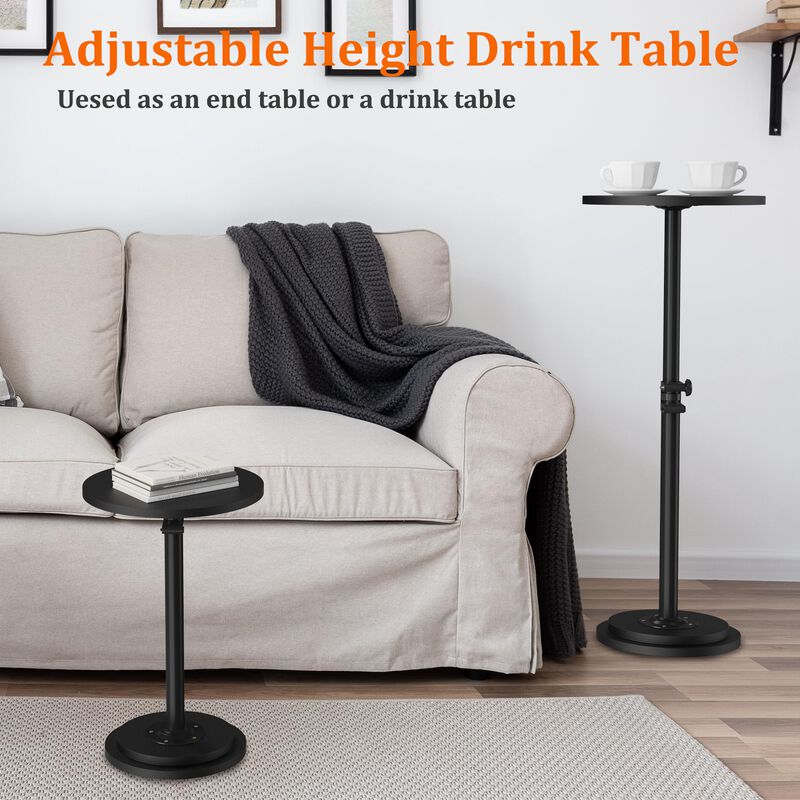 Jchccu 2Pack Drink Table, Small Round Side Table - 360 Swivel Height Adjustable for Small Spaces, Pedestal Martini for Sofa Couc