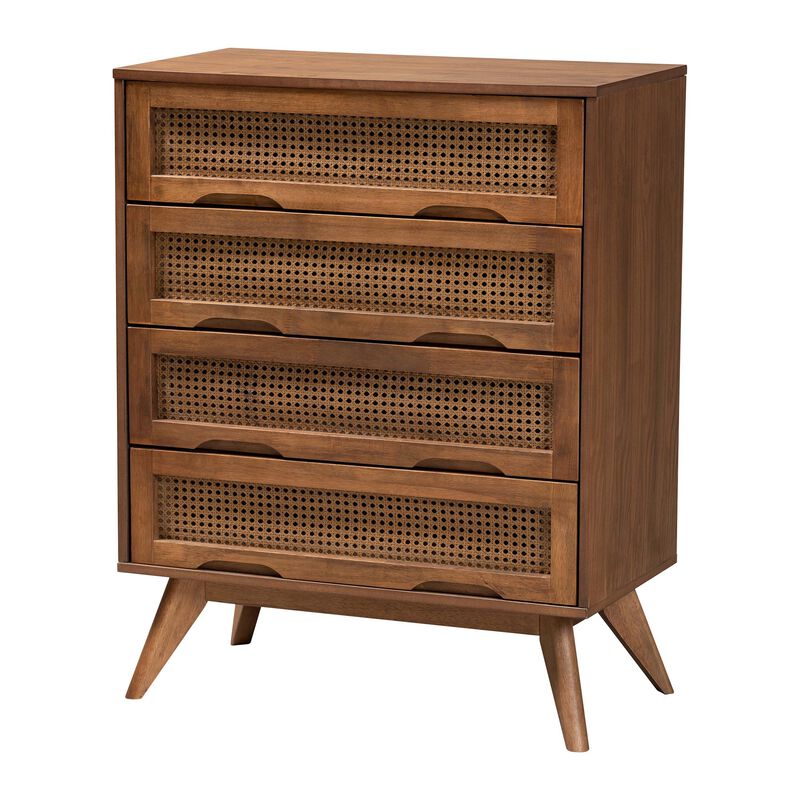 Baxton Studio Demeter Mid-Century Modern Walnut Brown Finished Wood Queen Size 5-Piece Bedroom Set image number 4