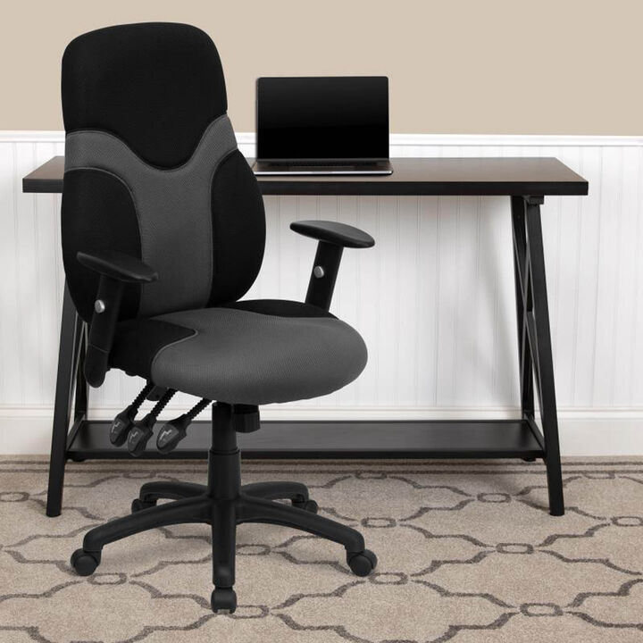 Flash Furniture High Back Ergonomic Black and Gray Mesh Task Chair with Adjustable Arms