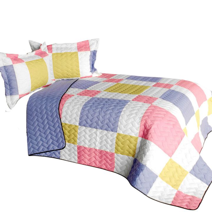 Queen Size Patchwork Quilt Set 3PC with Vermicelli Quilted Stitching