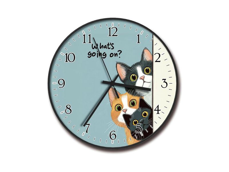 8" Battery Operated Plastic Wall Clock - Quiet Decorative Round Cat Pattern image number 0