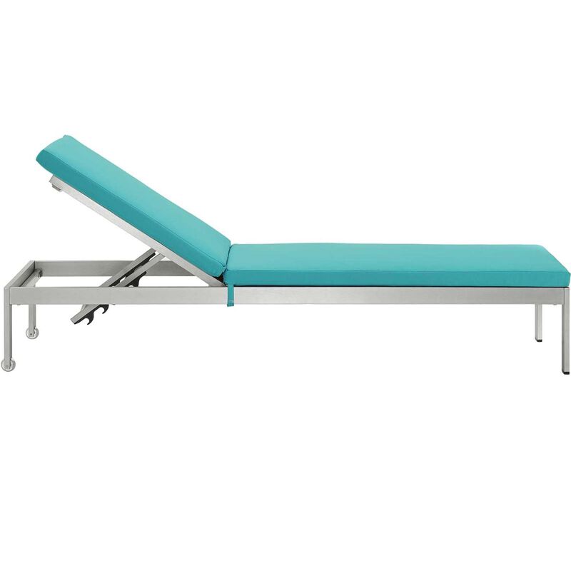 Modway Shore Outdoor Patio Aluminum Chaise with Cushions in Silver Turquoise image number 2