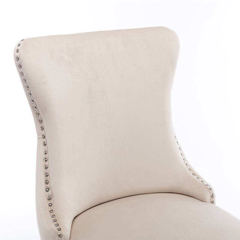 Streamdale 2 Beige Wingback Dining Chairs with Nailhead Trim & Wood Legs image number 9