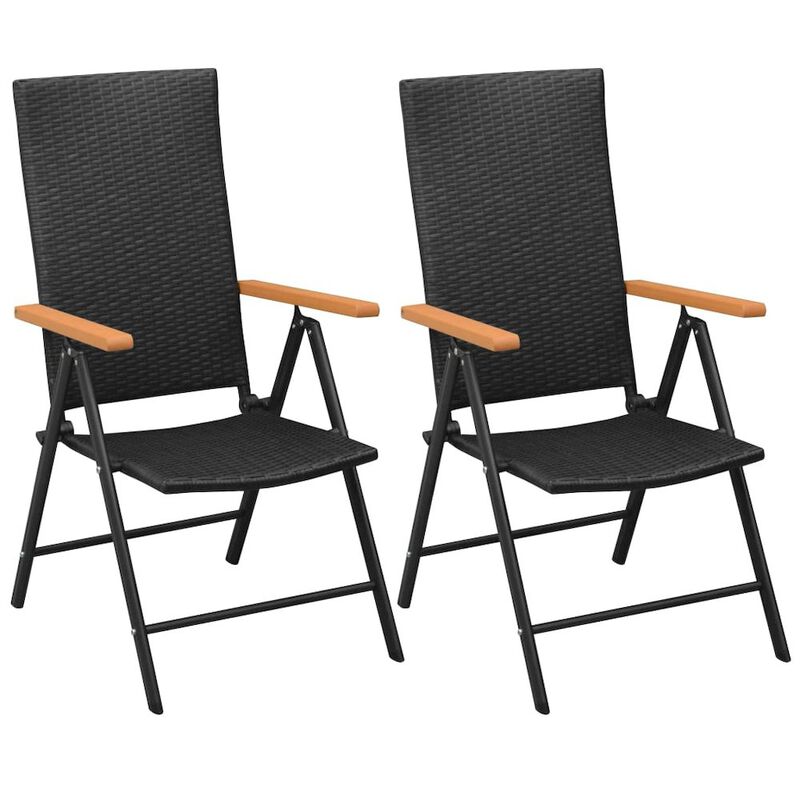 Garden Chair Set of 2 Black PE Rattan Standard Foldable