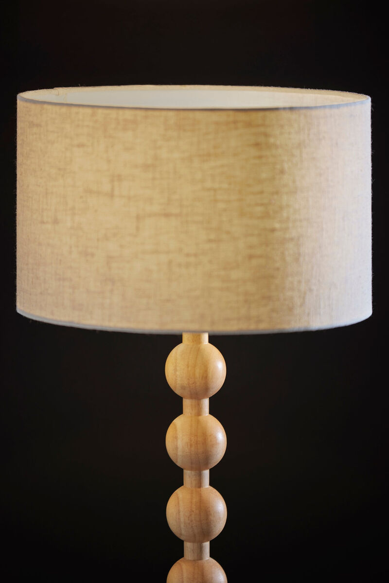 Hivvago 28" Brown Solid Wood Candlestick Table Lamp With Off White Drum Shade