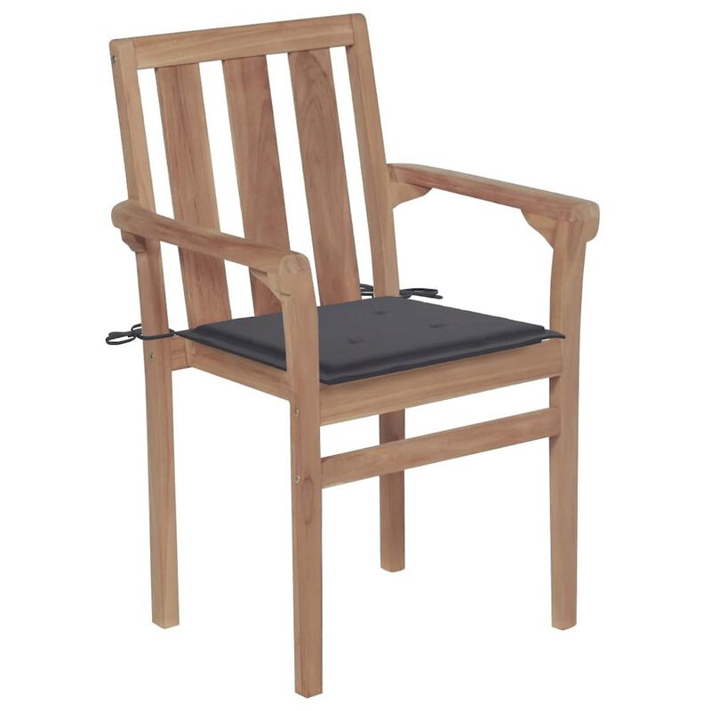 Garden Chair Set of 2 Anthracite Teak wood Standard Stackable