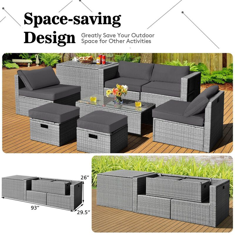 Mondawe 8 Pieces Patio Rattan Furniture Set with Storage Waterproof Cover and Cushion