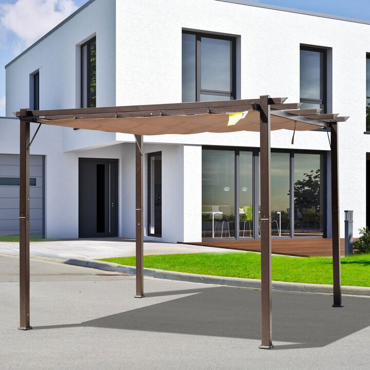 Brown Shade Solution: 10x10 ft Aluminum Retractable Pergola Canopy