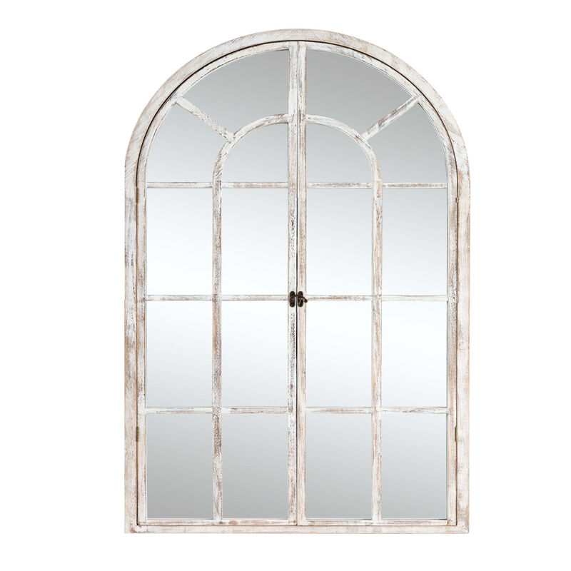 HomeRoots 36" White Solid Wood Arch Framed Accent Mirror image number 0