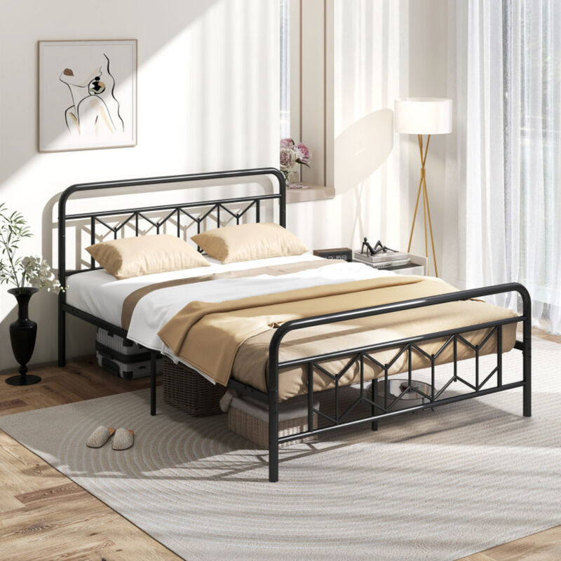Platform Bed with High Headboard and Snap Lock Metal Slats Support image number 1