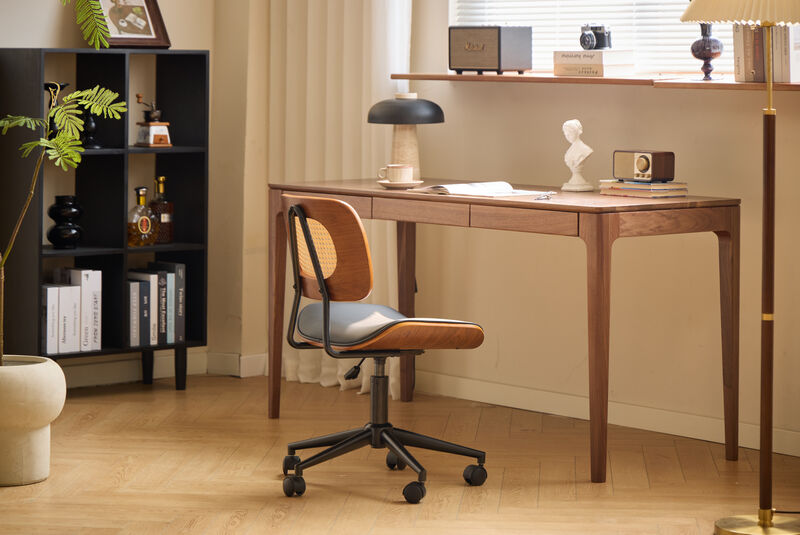 Design Adjustable Office Chair in Wood and Caning