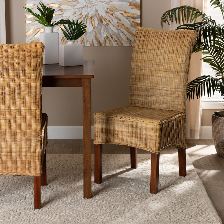 Baxton Studio Shamara Modern Bohemian Natural Rattan and Mahogany Wood Dining Chair