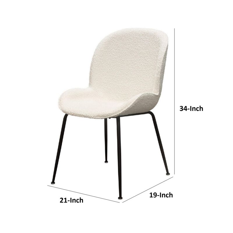 21 Inch Dining Chairs, Set of 2, Black Metal Legs, Ivory Boucle Upholstery - Benzara