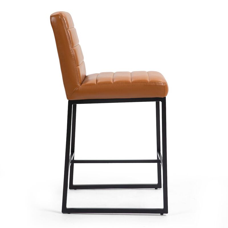 Glamour Home Set of 2 Belisario Light Brown Faux Leather Counter Stool with Black Metal Legs