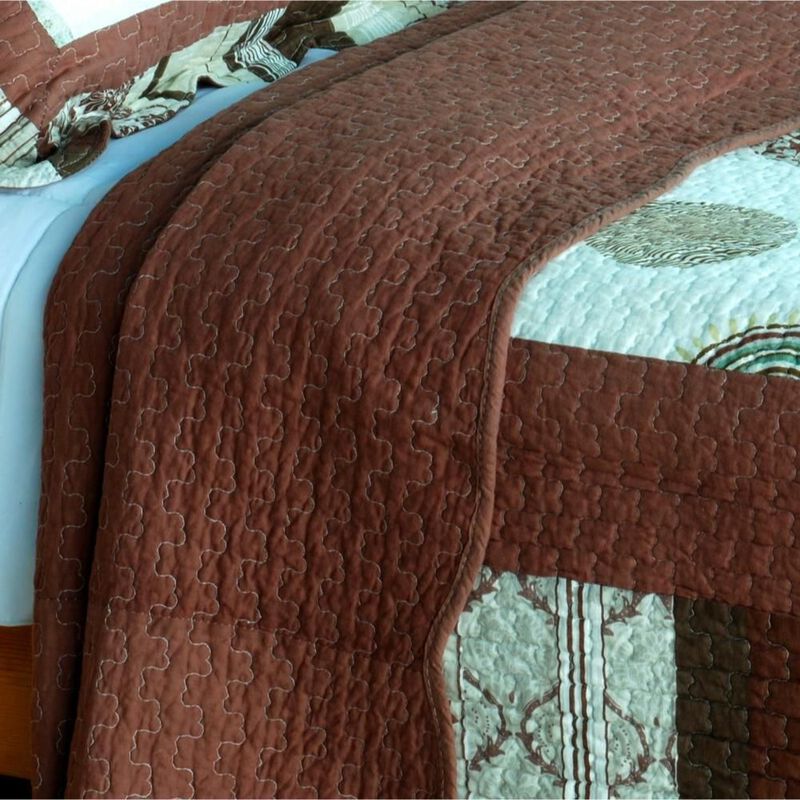 Vermicelli Quilted Cotton Printed Quilt Set Queen Size Modern Circles Design Set image number 2