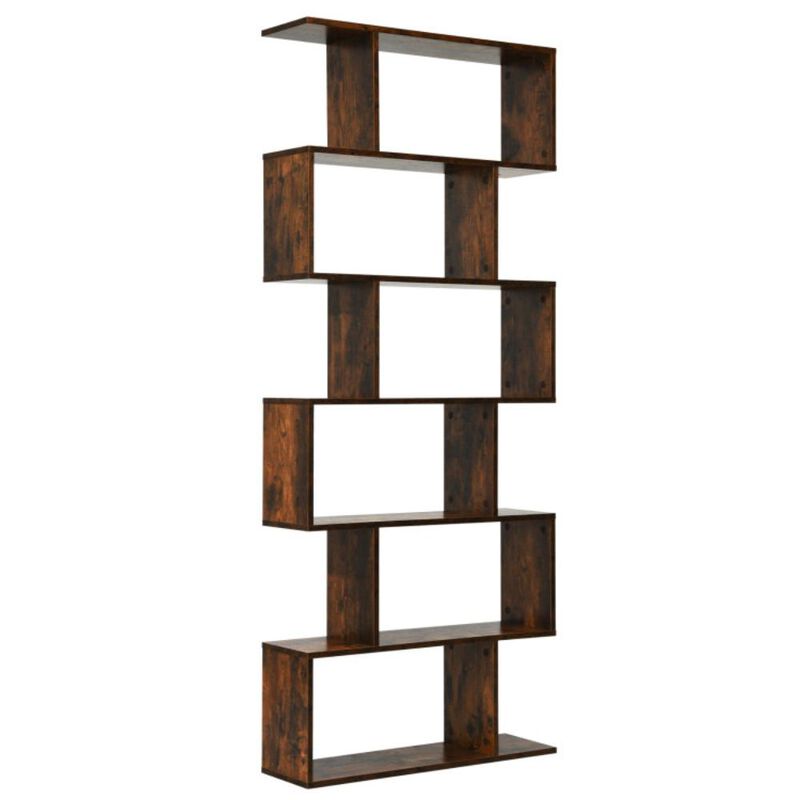 Hivvago 6 Tier S-Shaped Bookshelf Storage Display Bookcase Decor Z-Shelf