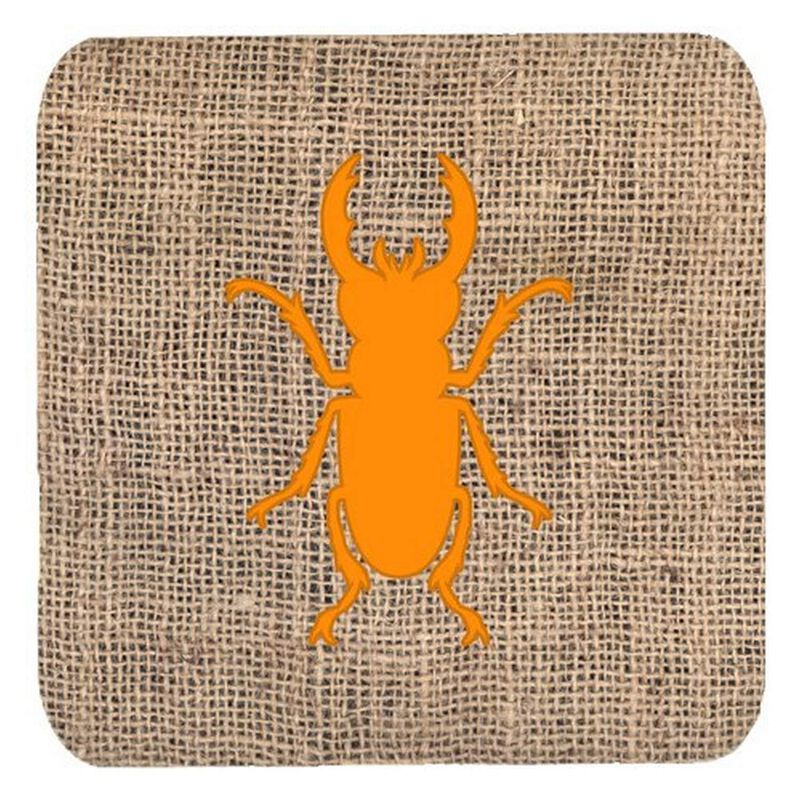 Caroline's Treasures BB1063-BL-OR-FC Beetle Burlap and Orange Foam Coasters (Set of 4), 3.5 H x 3.5 W, Multicolor