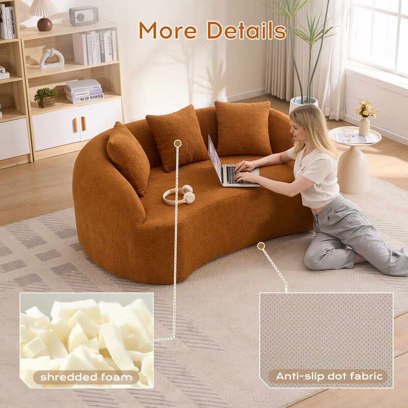 Whisen 65" Chenille Loveseat, 2-Seat Modular Sofa with 3 Pillows for Living Room, Apartment, Office image number 3