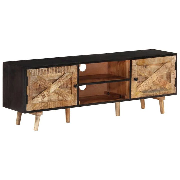 TV Cabinet Natural wood, Black Rough Mango Wood, Solid Acacia Wood