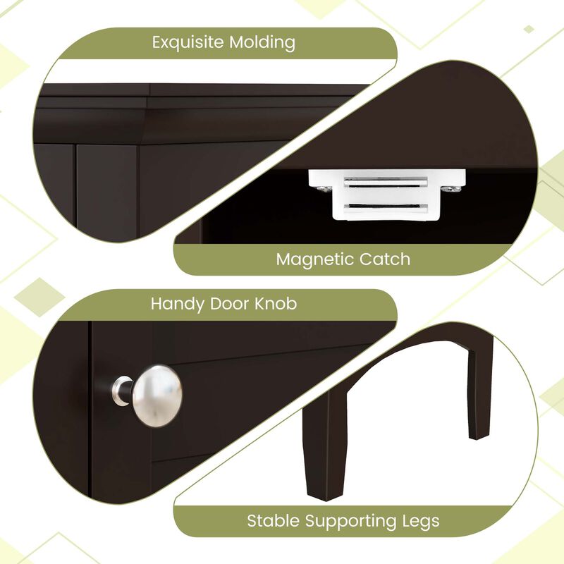 Costway Tall Bathroom Floor Cabinet Narrow Linen Tower with 2 Doors & Adjustable Shelf Grey