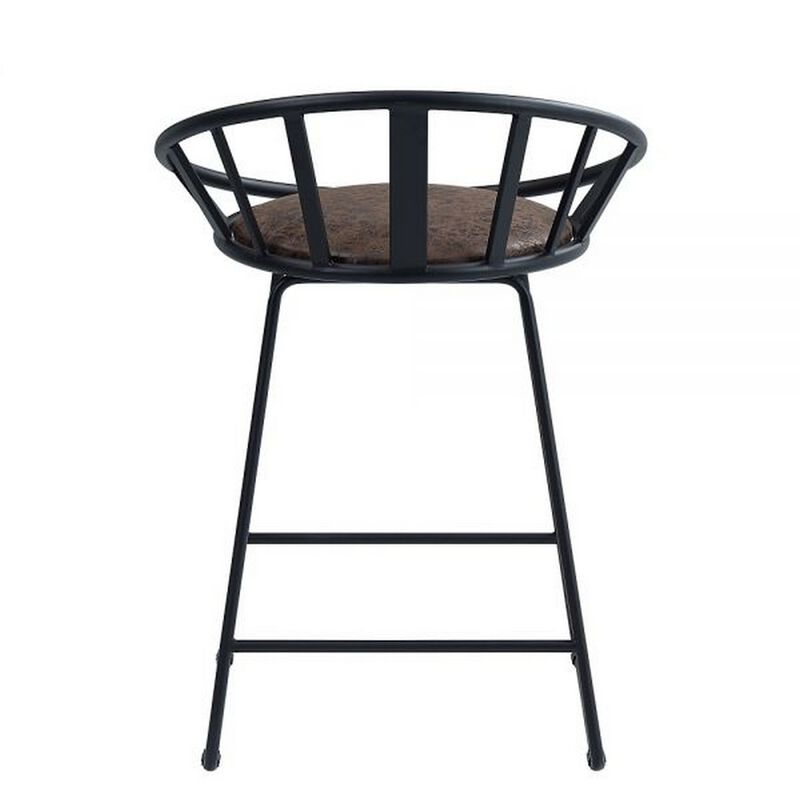 Nori 23 Inch Counter Height Chair, Set of 2, Pyramid, Faux Leather, Black - Benzara