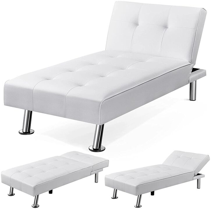 Hivvago White Modern Faux Leather Chaise Lounge Recliner Sleeper Sofa