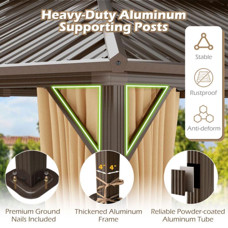 Hivvago 16 x 12 Feet Hardtop Gazebo Aluminum Frame Permanent Pavilion with Curtains and Netting image number 6