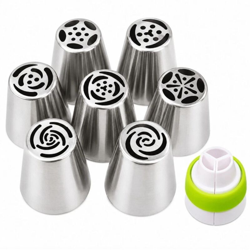 Pack of 7 Russian Flower Piping Tips with Coupler image number 0