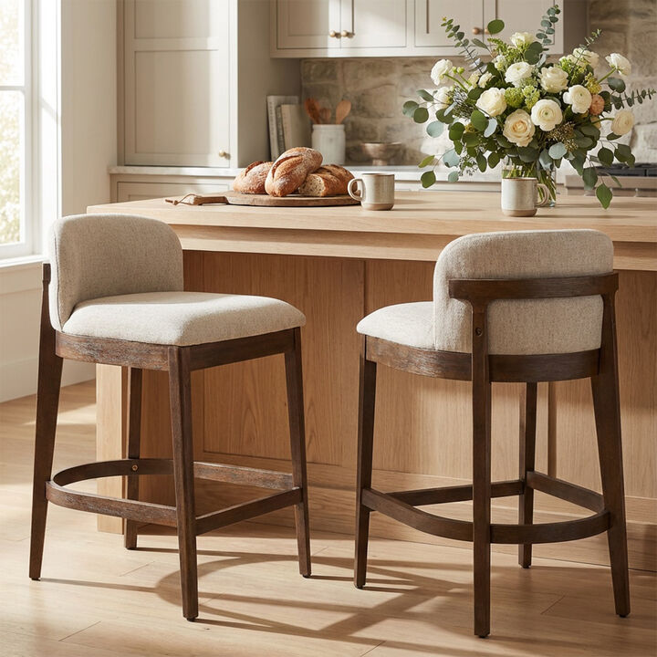 Christopher Knight Home Truda Farmhouse Rubberwood Upholstered Counter Stools with Curved Backrest (Set of 2)
