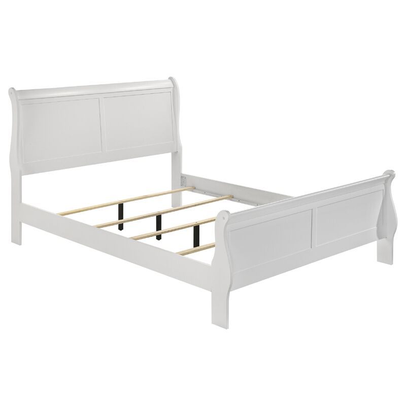 Nim 5pc Queen Bedroom Set, Sleigh Panel Design, White Okume Veneer